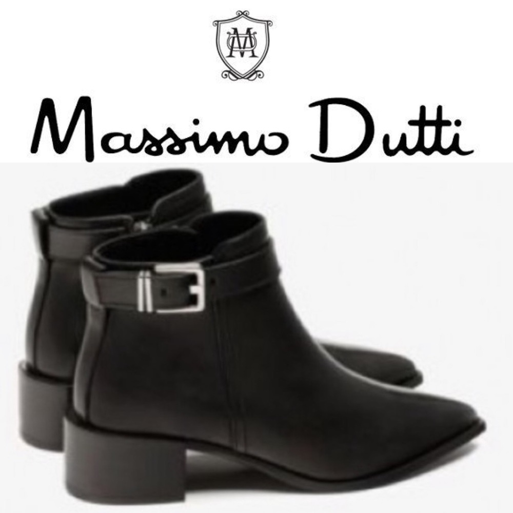 MASSIMO DUTTI black leather ankle boot with buckle